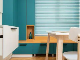 Contemporary kitchen interior with furniture in house