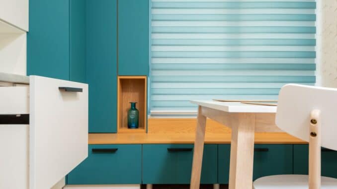 Contemporary kitchen interior with furniture in house