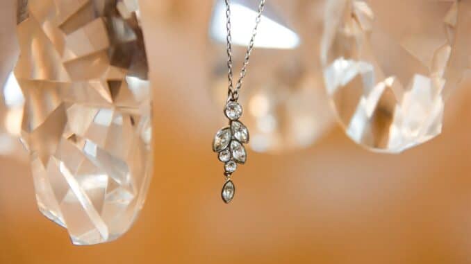 clear gemstone silver-colored pendant necklace